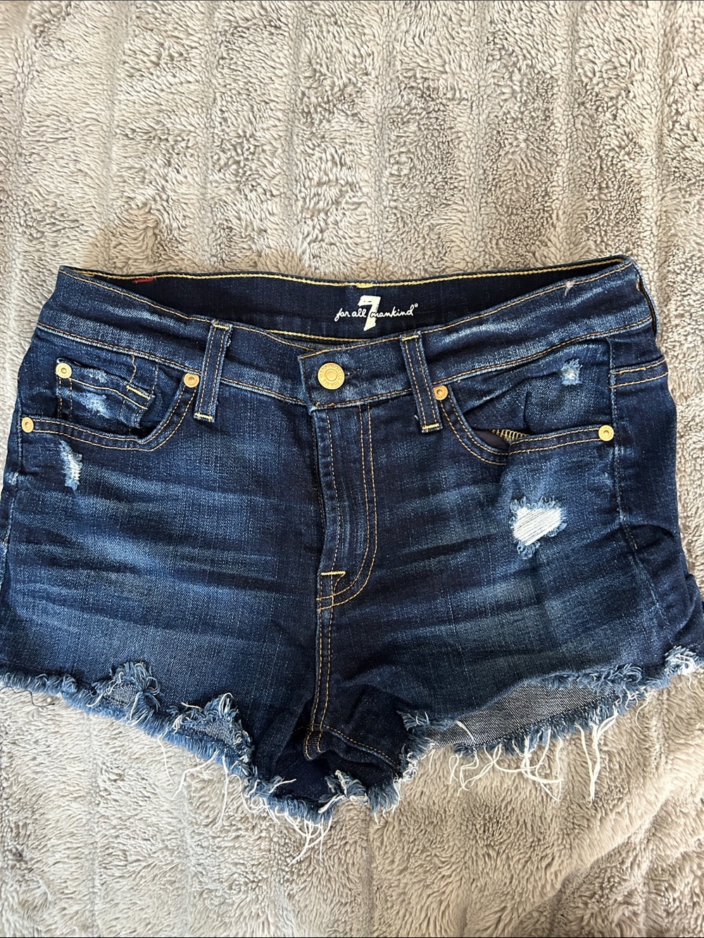 7 For All Mankind Women's Dark Blue Distressed Denim Cutoff Shorts